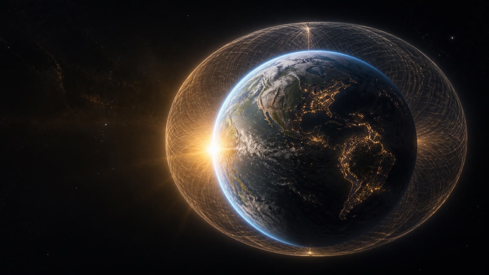 Earth held within a subtle toroidal field, representing one connected planetary system